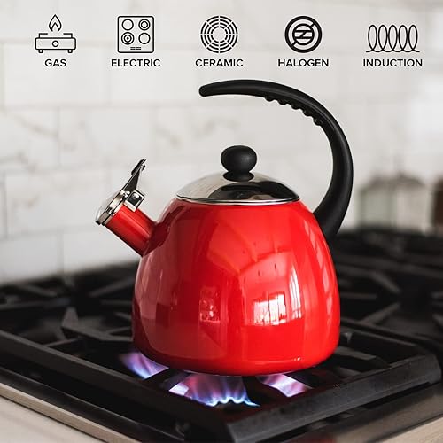 Miniatura 5 de Farberware Tetera domo, tetera silbante, esmalte de porcelana sobre acero al carbono, sin BPA, a prueba de óxido, mango frío, 3 cuartos de galón,