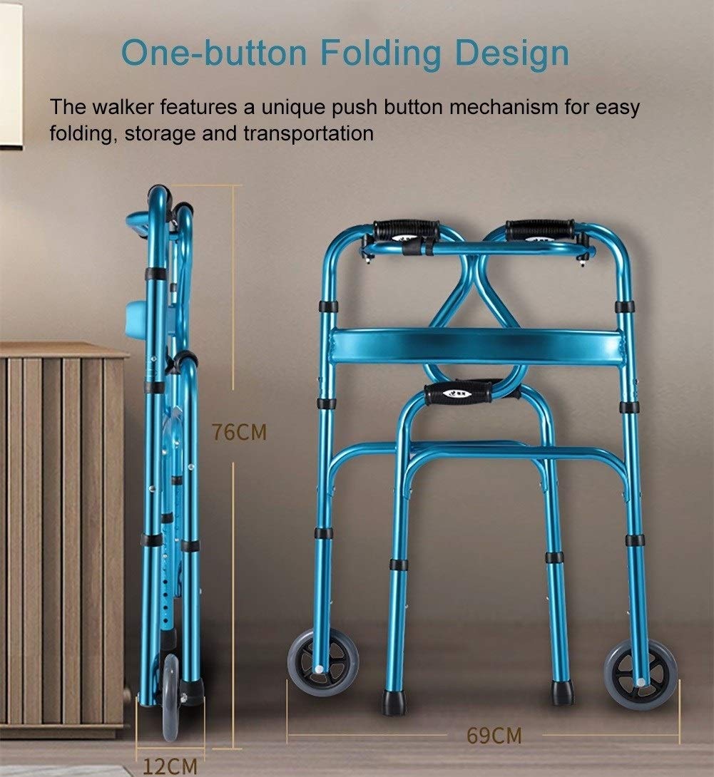 Andador Con Ruedas Ligero, Con 2 Ruedas, Andador Vertical Plegable De Altura Ajustable Para Personas Mayores, Asistente De Paso Para Interiores Y Exteriores