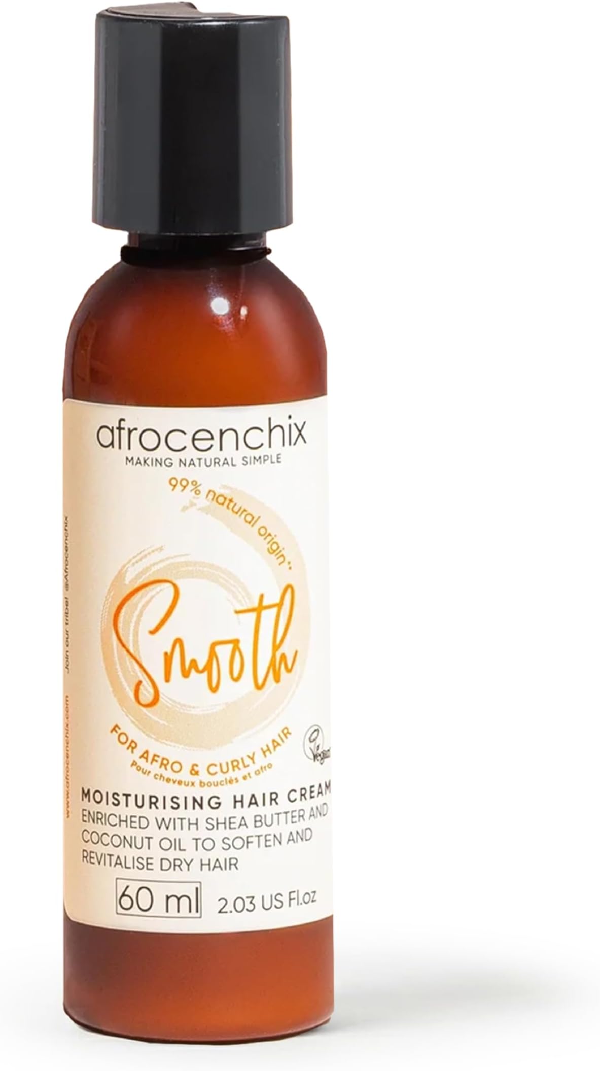 Afrocenchix Smooth Moisturising & Styling Cream, with Aloe Vera, Shea Butter & Coconut Oil extracts to Moisturise, Soften, Minimize Breakage & Make Styling Easy for Afro & Curly Hair, 60 ml