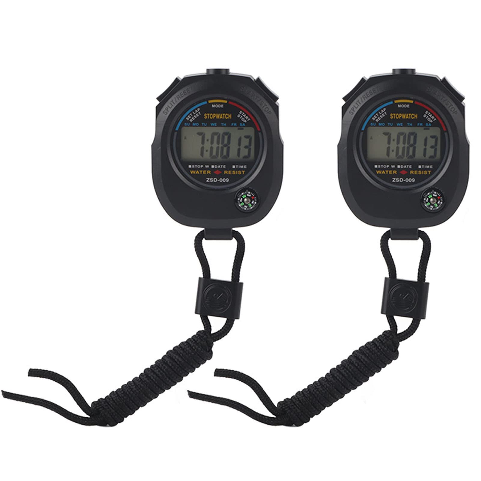 2 PCS Multifunctional Handheld Digital LCD Stopwatch Timer for Racing Swimming, Double Layer Reinforced Timer with Time & Calendar
