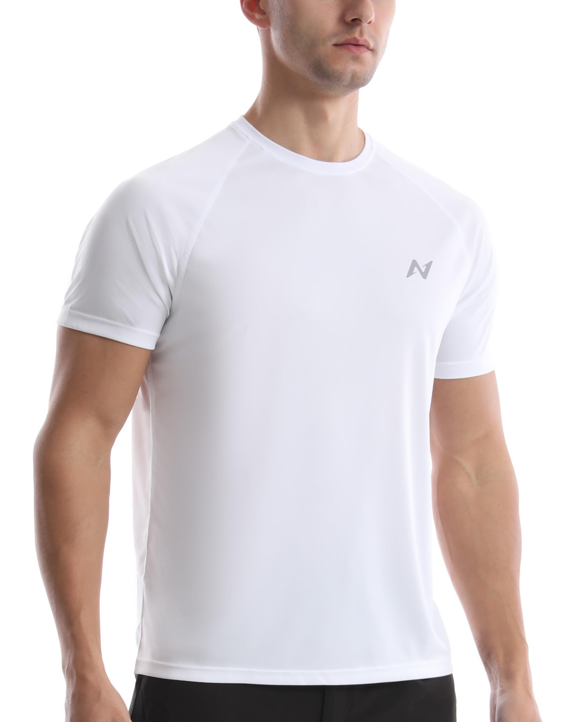 isnowood Camiseta de natación de Manga Corta para Hombre, Camiseta de protección Solar UPF 50+, de Secado rápido, para Playa, Pesca, Blanco, Large