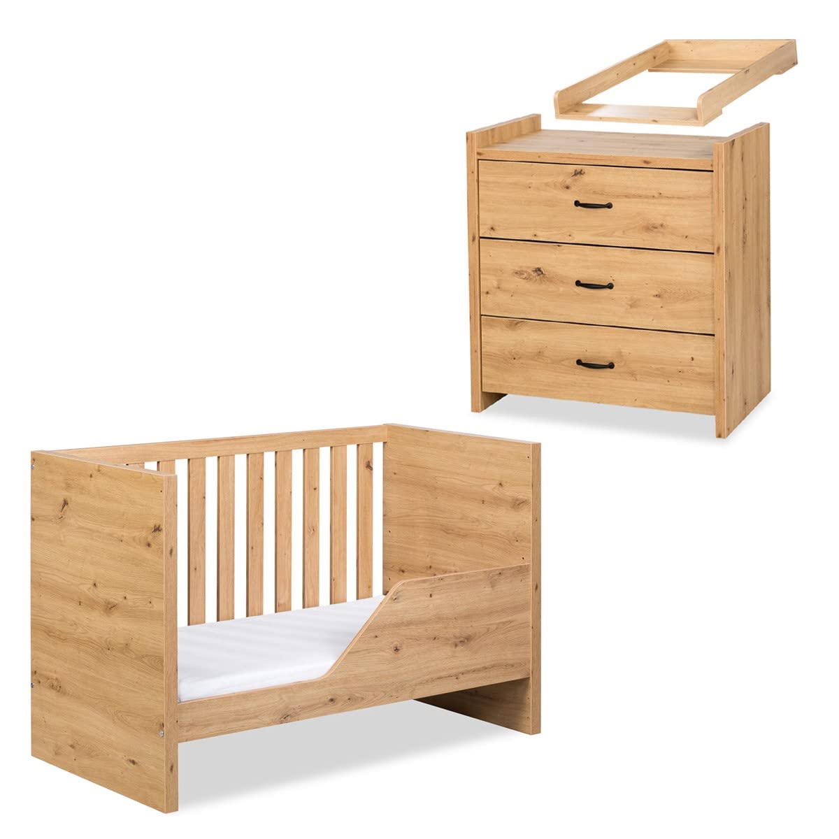 Mon Mobilier Design Amelia Ensemble bébé Commode à Langer et lit évolutif 120X60 Chêne
