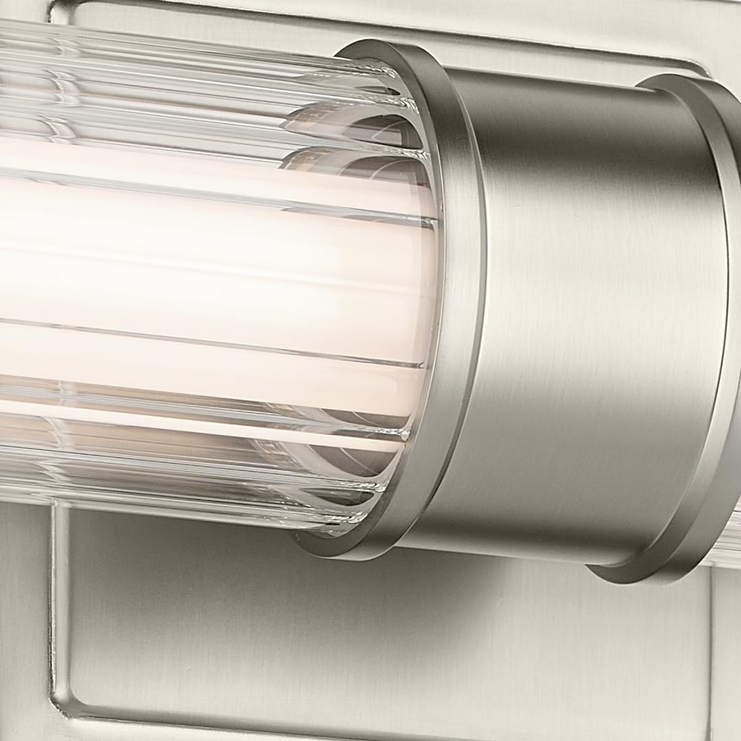 Kichler Laurene 18.5" LED Linear Bath Bar Small Vanity Light Fixture with Clear Fluted Glass in Brushed Nickel for Bathroom Mirror Over Vanity (18.5" x 5" x 4.25") 55195NILED
