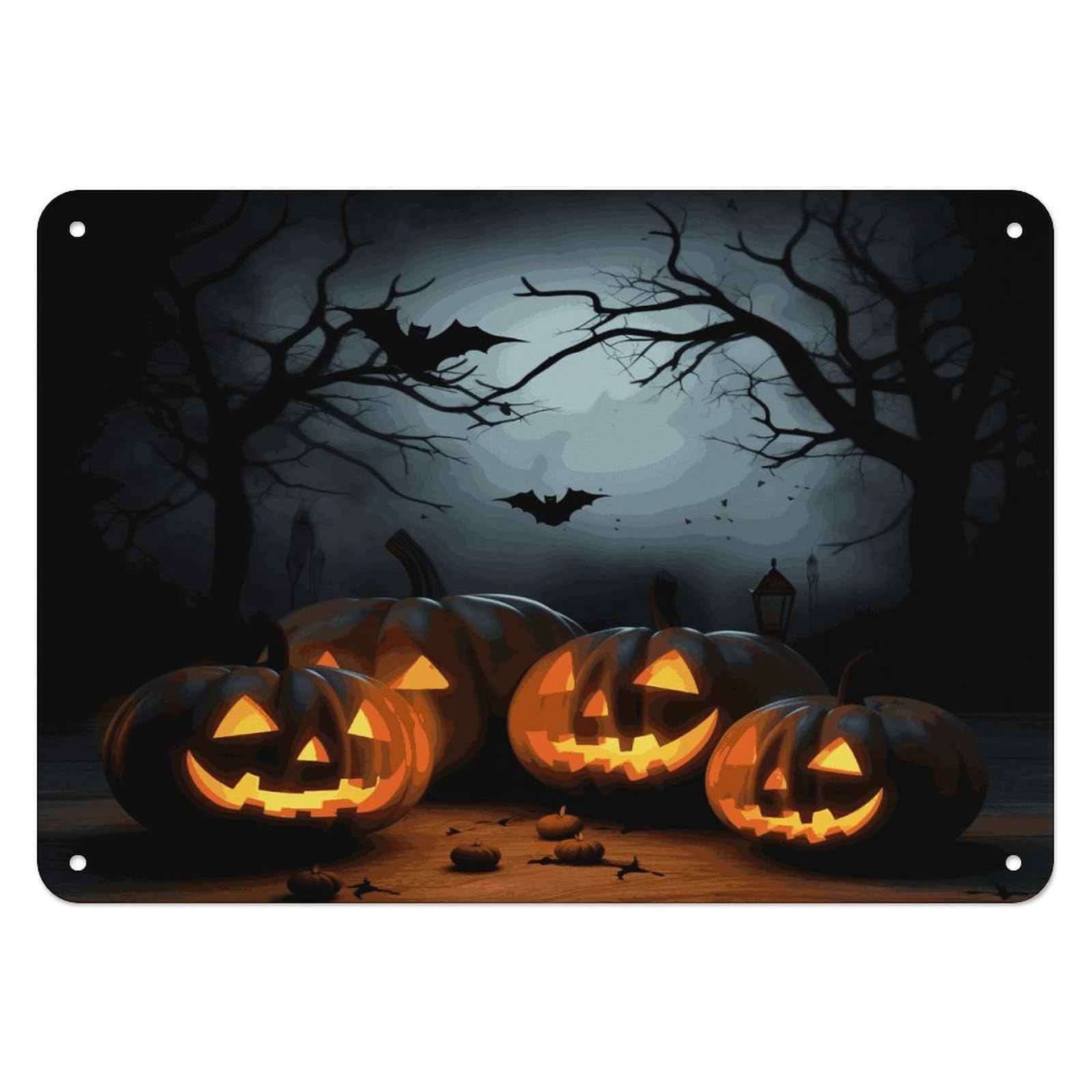 Btcowzrv Style Halloween With Pumpkins Metal Sign, 5.5" X 7.9" Tin Wall Decor, Wall Art Plaques For Home Wedding Decor Room Living Room Decoration