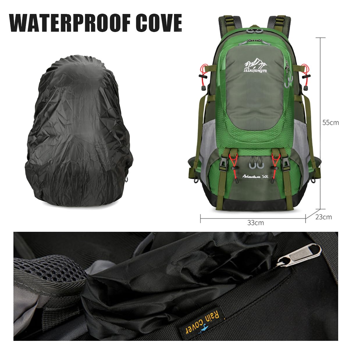 Mochila Senderismo,Mochila Trekking Antisalpicaduras con Funda Impermeable y Cuerdas de Fijación para Bastones de Trekking,40L Mochila Montaña para Senderismo,Camping,Trekking