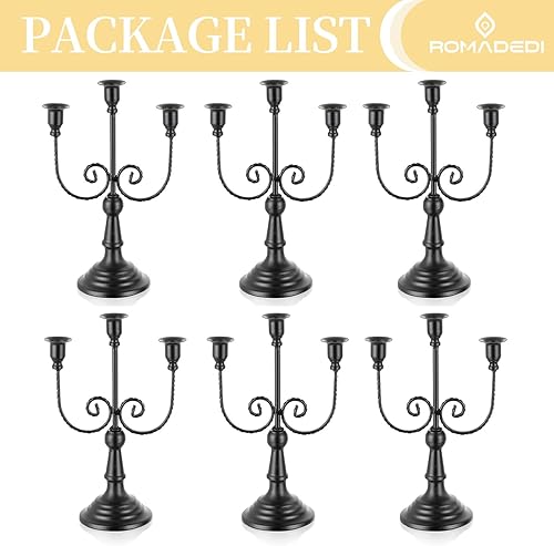 Miniatura 9 de Romadedi Candelabros Portavelas Negros 3 Brazos Candelabros Portavelas de Halloween 11.8 Decoración gótica del hogar para mesa de fiesta, centro de
