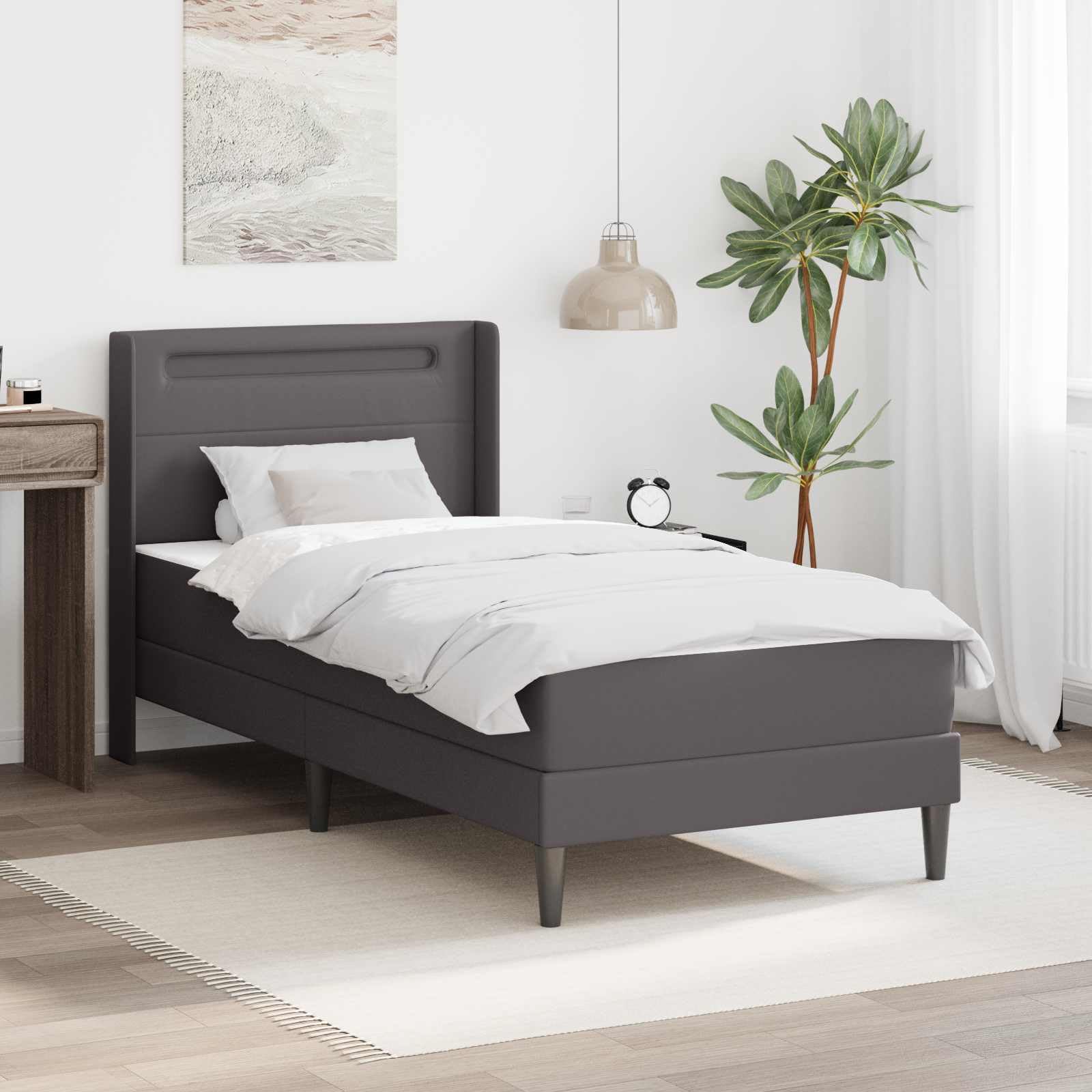 Rama łóżka z materacem szarym, 80 x 200 cm, sztuczna skóra z diodami LED