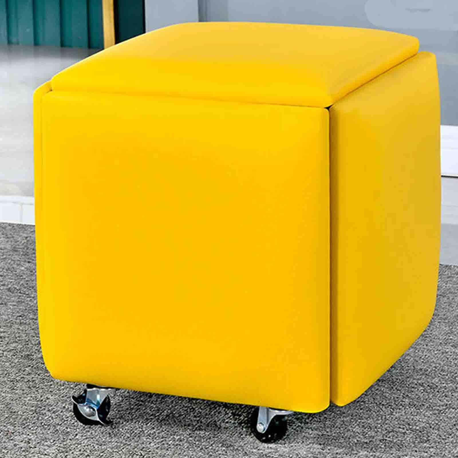 Tabouret Gigogne 5 en 1 en Cuir Jaine Haute Qualité pour Salon Haut de Gamme