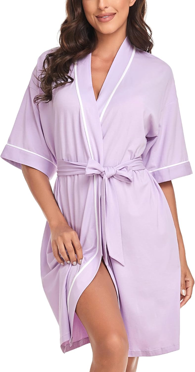COLORFULLEAF Womens Bamboo Short Robes Lightweight Kimono Cotton Robe Soft Knit Bathrobe Ladies Loungewear with Pockets