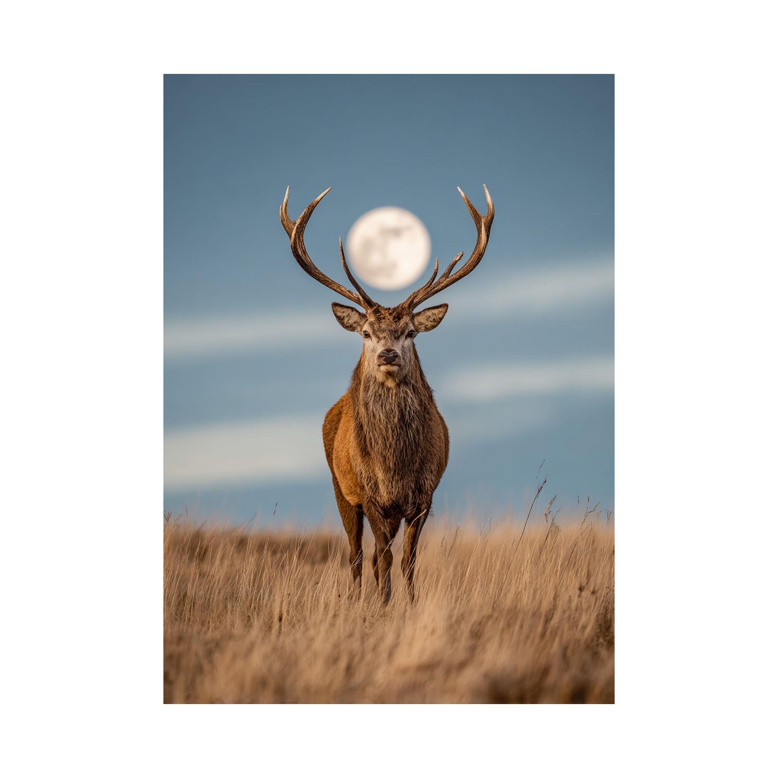 TERUEA Cute Animal Canvas Wall Art Picture Animal Full Moon Grassland Wildlife (Brown)-80x120cm Unframed
