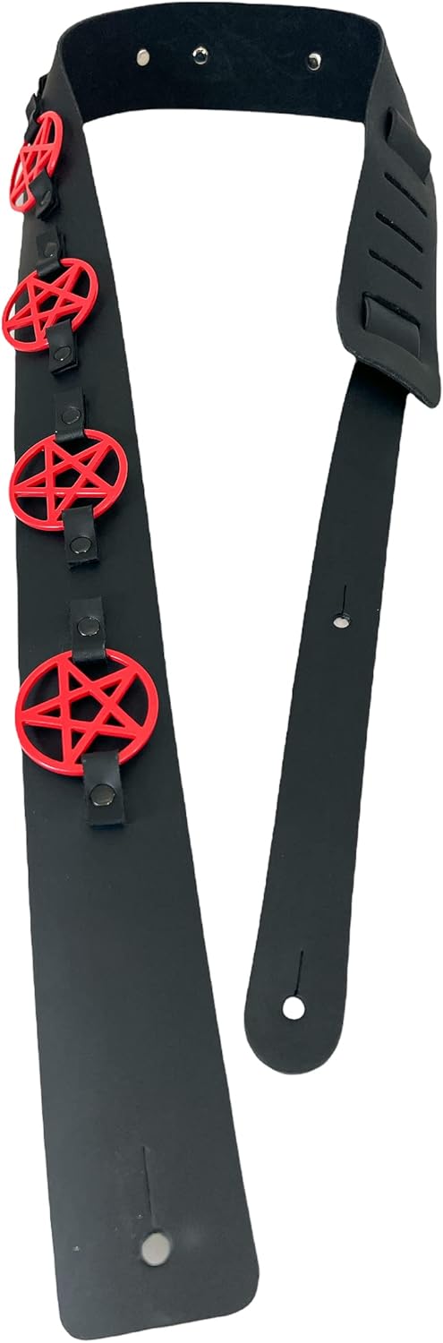 Funk Plus Pentagram Leather Guitar Strap Nail head Rivet Bass Acoustic Electric Guitar Goth Style