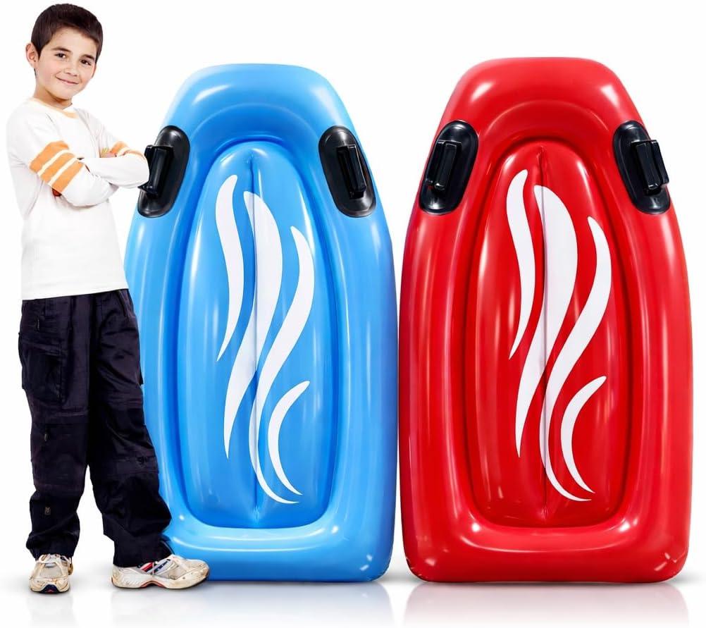 Inflatable Boogie Boards for Beach - Kids Inflatable Surfboard with Handles, Body Surf Floating Pool Float for Beach & Pool Floats by 4E's Novelty