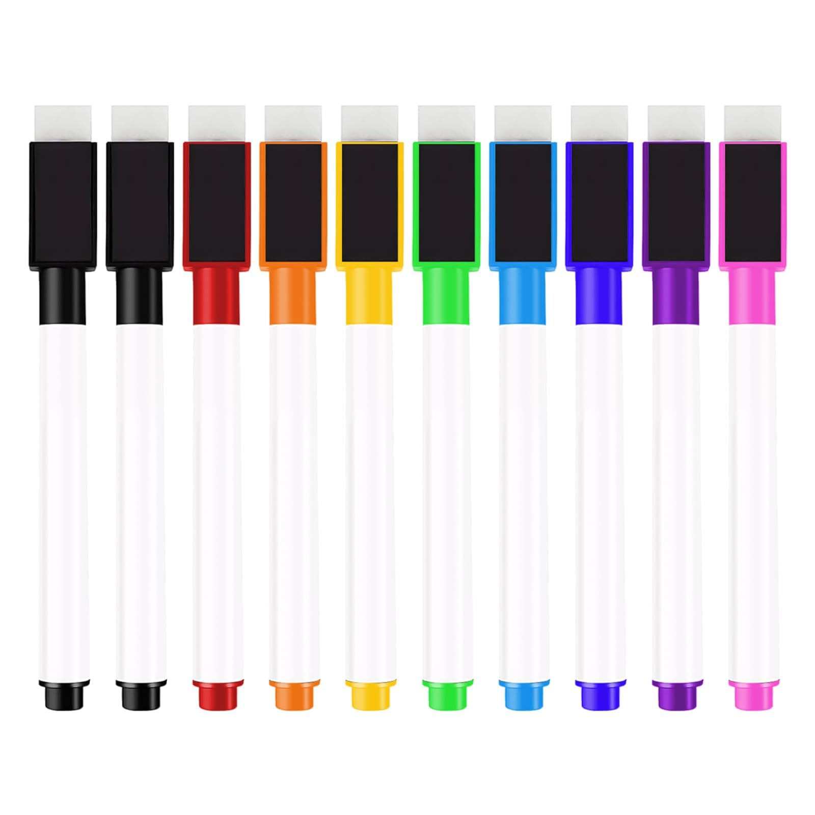 Whiteboard Markers, Pack of 10, 9 Colours, Cleanable, for Whiteboards, Memo Boards and More