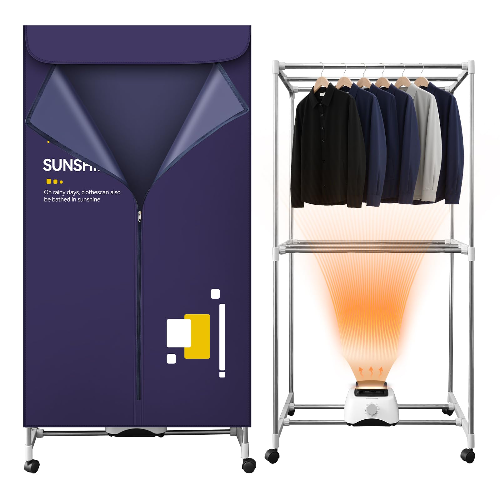 ConBlom Tendedero eléctrico con cubierta para secar la ropa, 1500 W, secadora portátil con temporizador de 180 minutos, acero inoxidable, para uso interior en casa