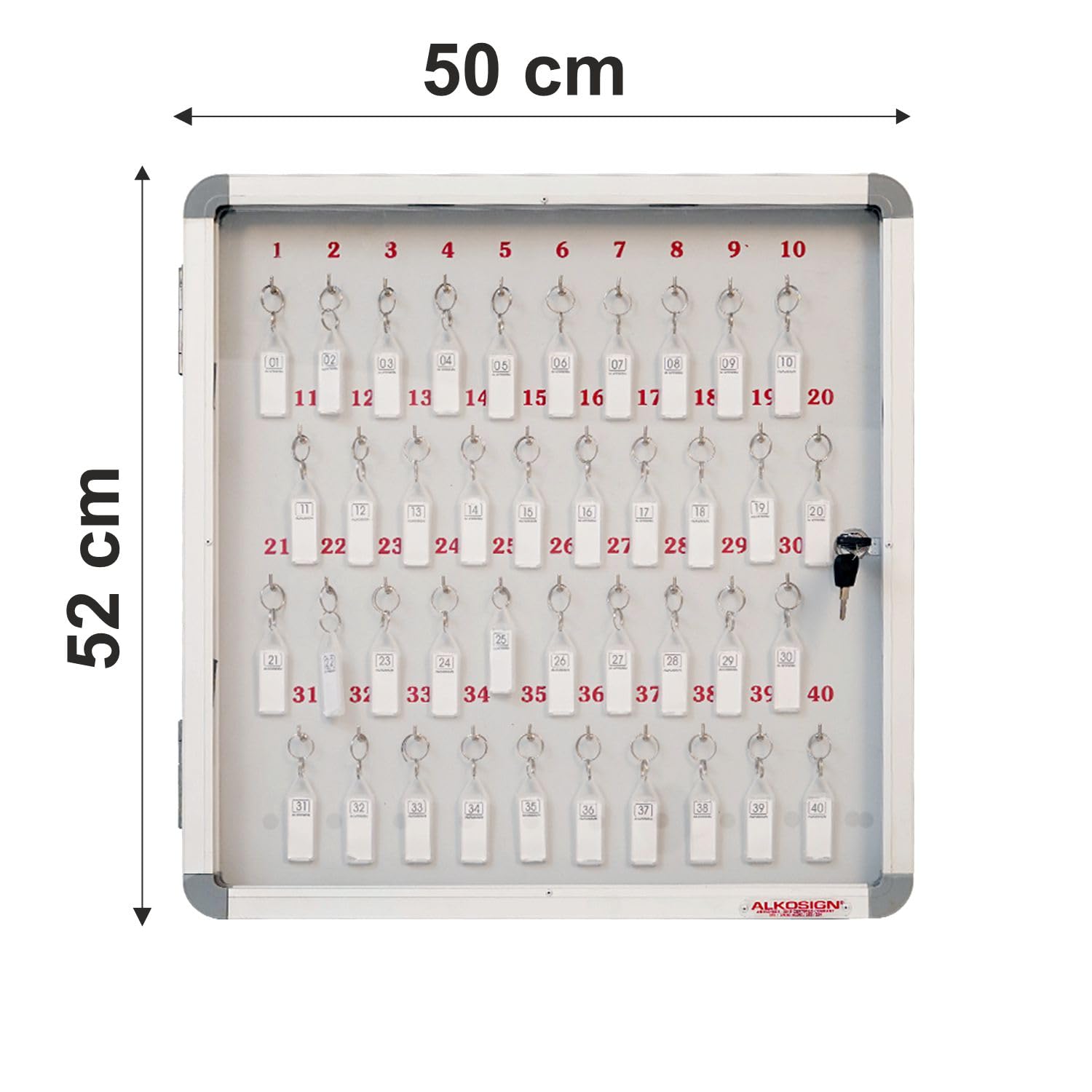 ALKOSIGN Key Cabinet for 40 Key-Chains with Laminated Back and Steel Fitted Hooks |Key Manager, Key Storage, Key Box, Lockable Key Holder, Key Organizer for Industrial Use, Factories, Offices, Hotels 2