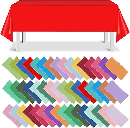 48pcs 54 x 72 Inch Assorted Color Disposable Plastic Tablecloths,Rainbow Rectangle Tablecloth Colorful Disposable Table Cover for Fiesta Wedding