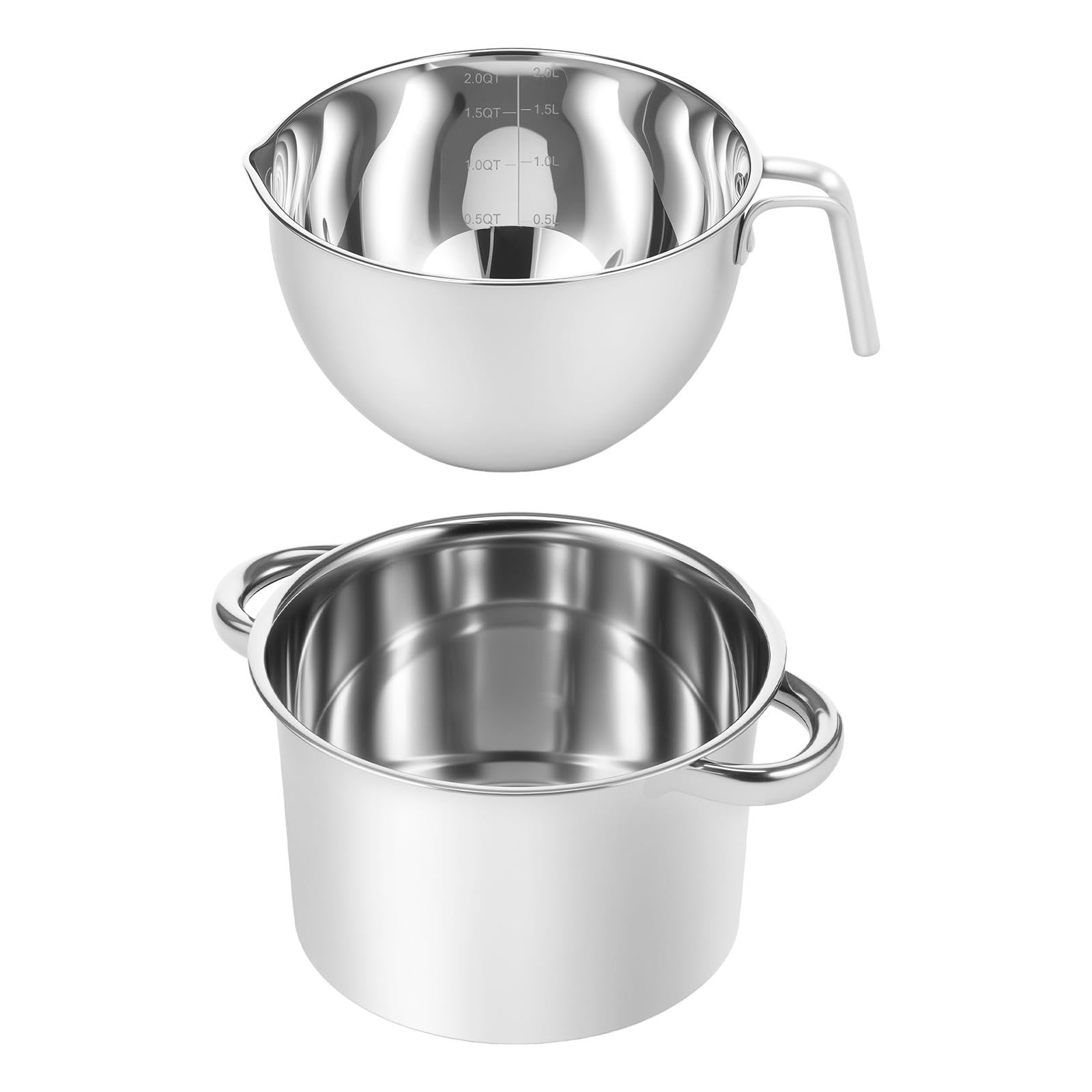 Ensemble de Casseroles pour Bain-Marie, Fondoir à Chocolat en INOX 304, Marmite Double 22cm avec Pot à Fonte 20cm, pour Pâtisserie, Confiserie et Création de Bougies Maison