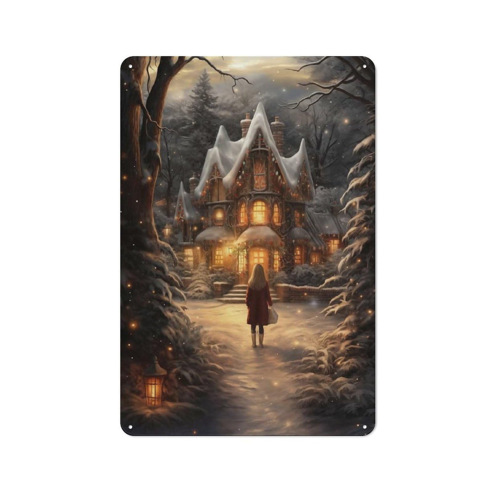 Junmoney Winter Wonderland Cottage Rustic Tin Sign 30X20cm Featuring For Bar Or Restaurant, A Housewarming Gift For Bar Decor Enthusiasts