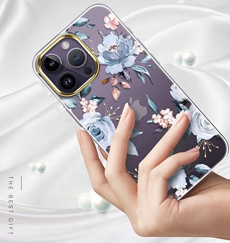 Miniatura 3 de luolnh Funda compatible con iPhone 14 Pro con flores, para mujeres femeninas, a prueba de golpes, patrón floral transparente, cubierta trasera dura