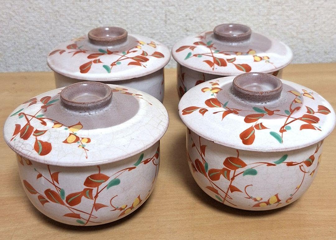 たち吉 蓋付き蒸し碗揃 茶碗蒸し器 小皿 5客 粉引き 織部 和食器