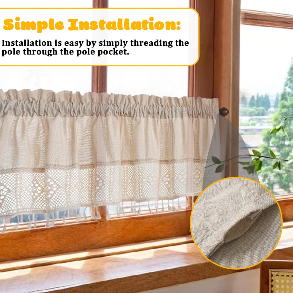 AMZALI Tenda A Mantovana In Cotone E Lino Con Nappe – 1 Pannello Per Finestra Corta O Bar