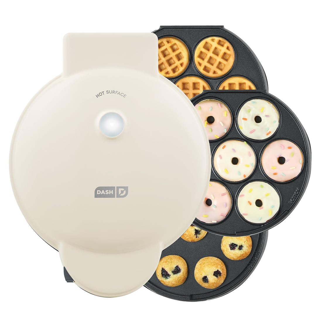 Dash MultiMaker Treat Maker System - Features Snap-and-Swap, Dishwasher Safe Plates - Makes Mini Donuts, Waffle Bites, and Mini Cupcakes - Cream