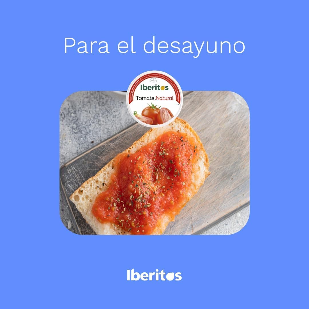 PACK 2 - Iberitos Tomate Natural Monodosis – Tomate Rallado Sin Conservantes ni Colorantes – Ideal para Desayunos y Meriendas – Pack 18 x 22 g