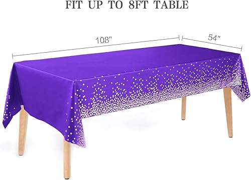 Miniatura 2 de Jepeux 4 Empaquetado Mantel de Plástico Morado y Dorado, 54 pulgadas x 108 pulgadas Rectangular Desechable con Lunares para Fiesta, Adecuado para