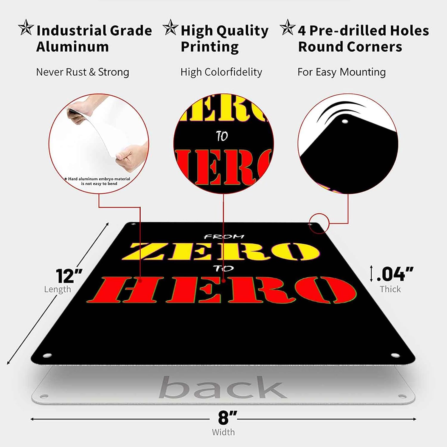 Zero to Hero Motivational Metal Sign 8 x 12 Inch image 2
