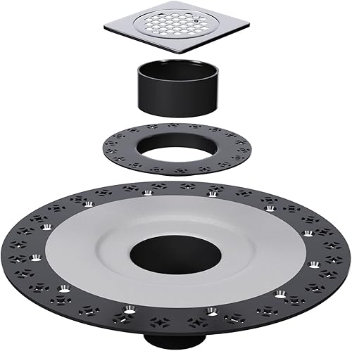 Fibetter Kit de drenaje de ducha de 4 pulgadas de rejilla de acero inoxidable con brida vertical ABS de 2 pulgadas para drenaje Kerdi de Schluter