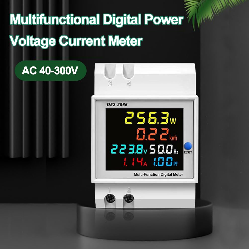 Contatore Energia Elettrica AC40-300V 100A Multifunzione 6 in 1 Digitale Amperometro Voltmetro Guida DIN Monofase 230V