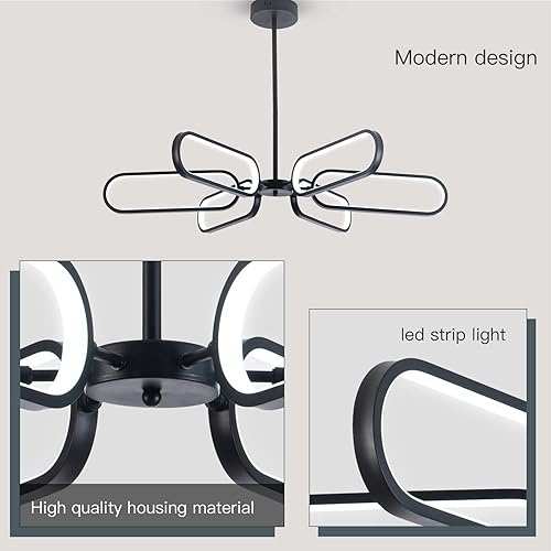 Miniatura 4 de Leniure Candelabro negro, lámpara de techo LED moderna de 6 luces para comedor, dormitorio, sala de estar, vestíbulo, cocina, colgante, iluminación