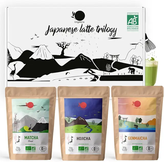 Organic Matcha, Hojicha, Genmaicha Tea Powder Trilogy Gift Set - 3x50g