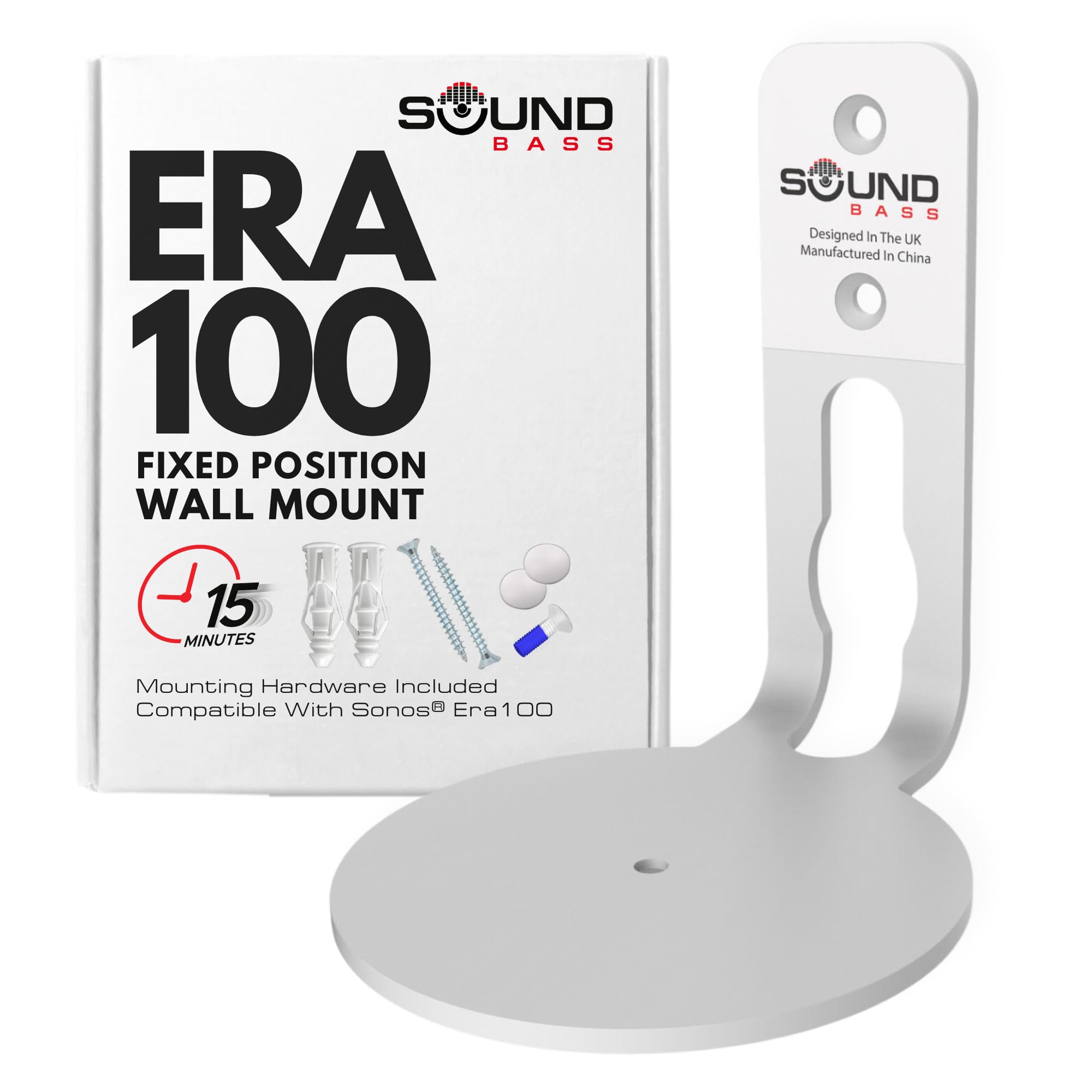 ERA100 Wall Mount Bracket, Low Profile, White, Single Unit, Compatible with Sonos ERA 100 Speaker, Complete with All Fixing Hardware