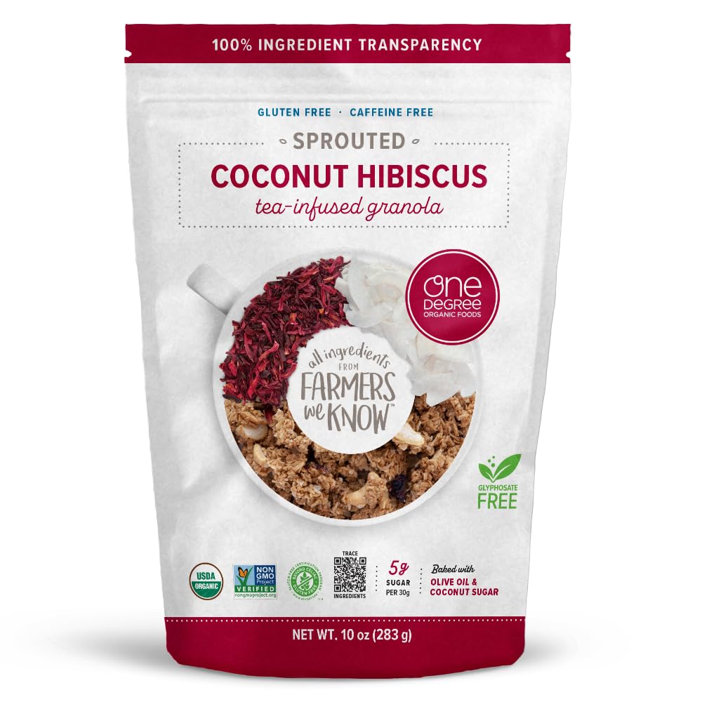 One Degree Organics Sprouted Coconut Hibiscus Tea-Infused Granola, 10oz
