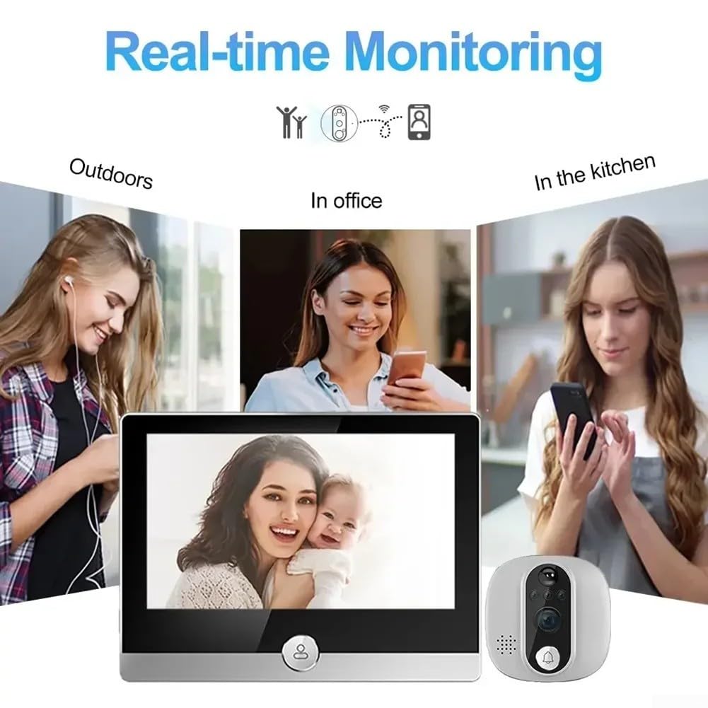 Spioncino digitale 1080p HD con schermo da 4,3 pollici, wireless, rilevatore di movimento PIR, luce bassa, sicurezza domestica intelligente per porte piatte, grigio
