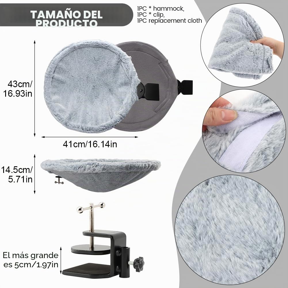 Percha de escritorio para gatos, hamaca cama de escritorio para gatos - capacidad de 20 kg, espacio de trabajo con abrazadera y tela lavable, diseño que ahorra espacio