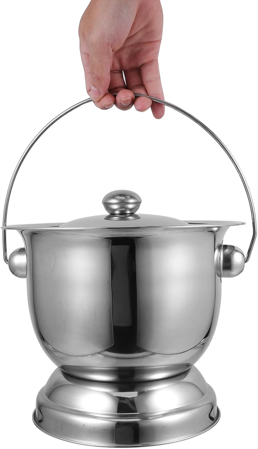 Covered Stainless Steel Chamber Pot Portable Urinal Bucket for Adults Elderly Pee Spittoon Lid Easy to Move Bedpan for Home Travel