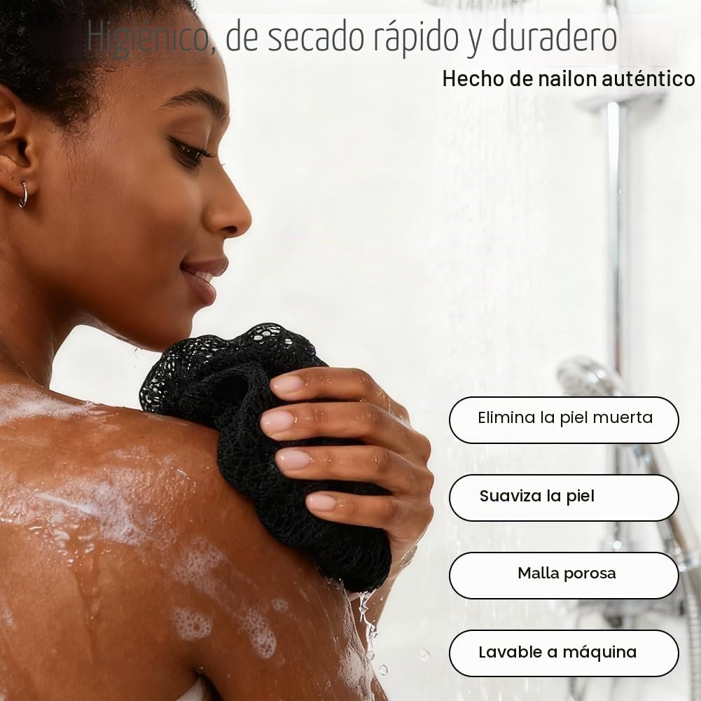 Exfoliante Esponjas Africanas, Esponja de Red Africana con Cordón, Esponja de Baño Larga de Secado Rápido, Mucha Burbuja, Red de Nailon Africano para el Baño y La Exfoliación Diarios(Negro)