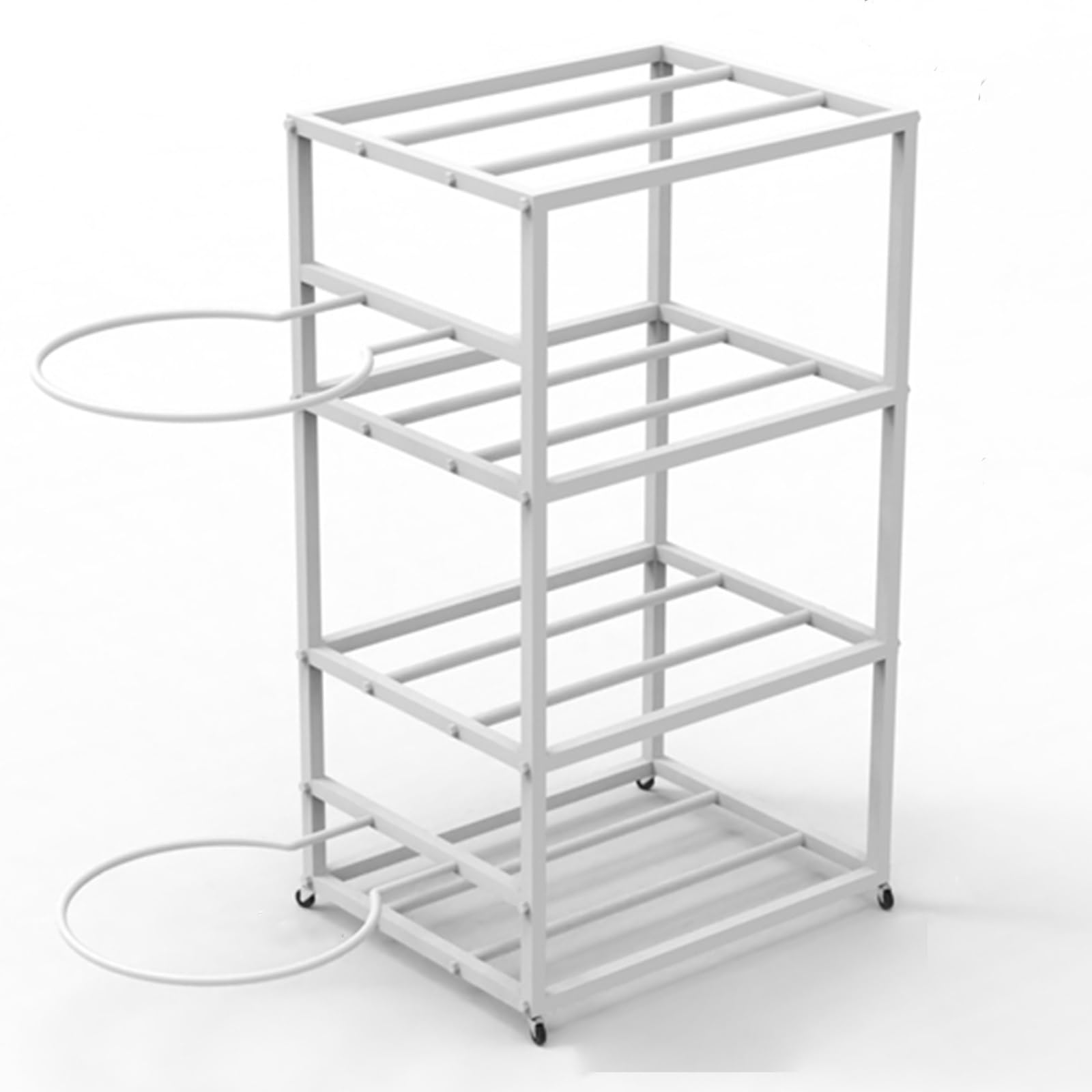 Soporte para Esterilla de Yoga, con Ruedas, para Guardar Rodillos de Espuma en el Gimnasio y Entrenar en casa, Organizador de Suelo para Pilates y colchonetas de Ejercicio (Blanco, 70 x 55 x