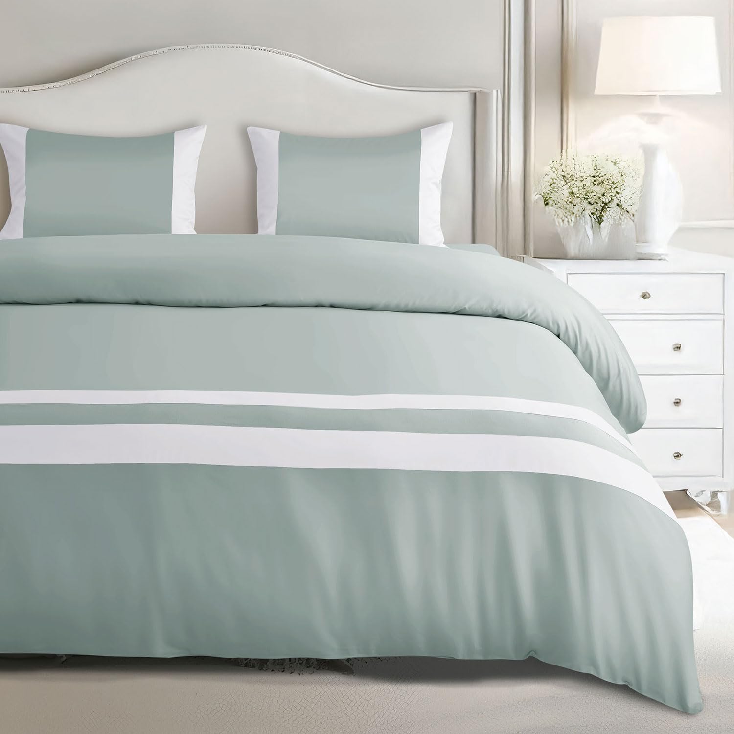 Spread Spain Cotton 550 TC Double Bed Super King Size Double Bedsheets with 2 Pillow Covers (108 x 108 Inch, Botanic - Mint)-image-25