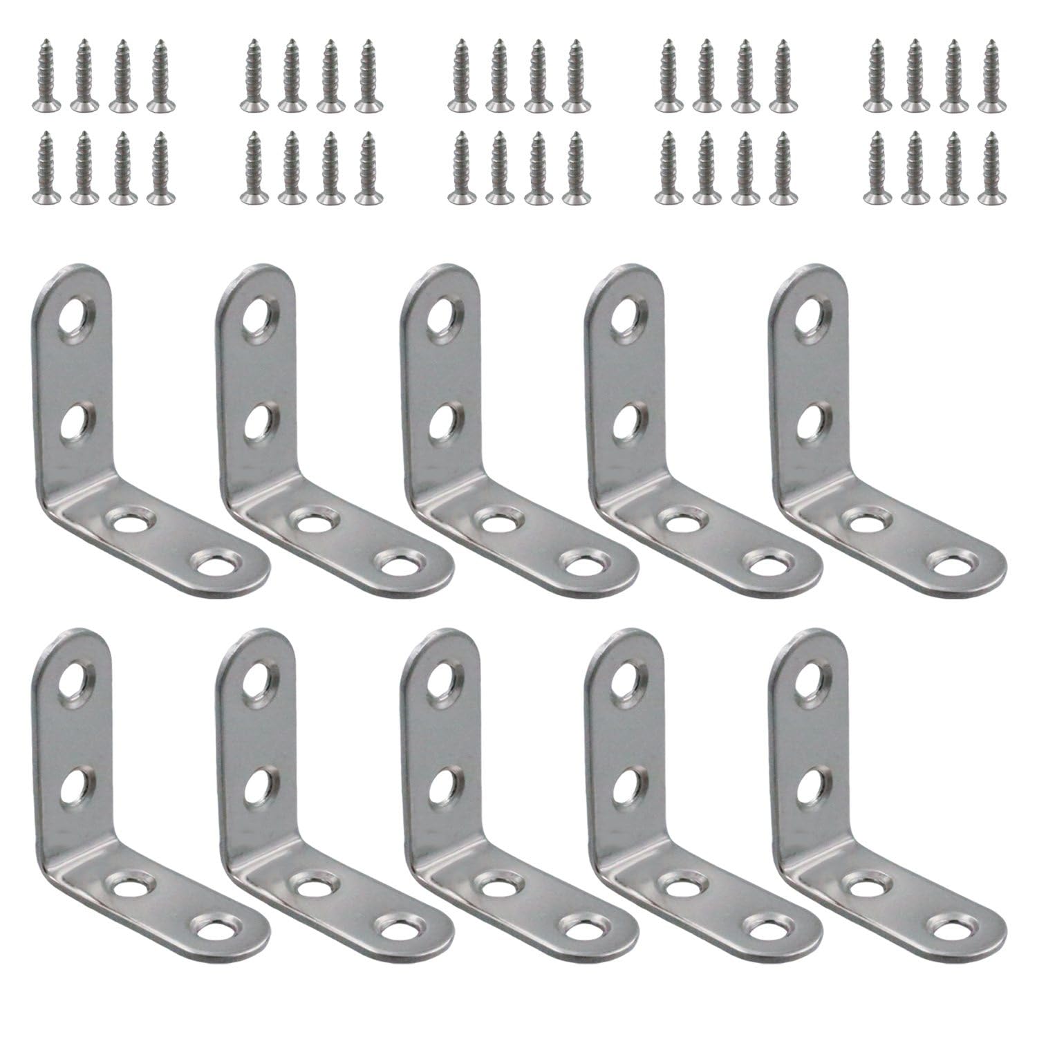 ステンレススチール製 L字 金具 90度直角 L字金具 10個セット M4*16ネジ付き 家具補強・棚板固定・DIY用金属ブラケット コーナーサポート対応 家具部品の固定に最適 L型固定ブラケット(シルバー)
