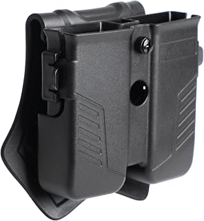 Double Magazine Holster，Universal Magazine Pouch fit 9mm .40 .45 Caliber, Single & Dual Stack Magazines,Adjustable Paddle Mag Holder for 1911 Glock S&W Springfield Ruger Sig sauer Beretta Taurus H&K - cavebear