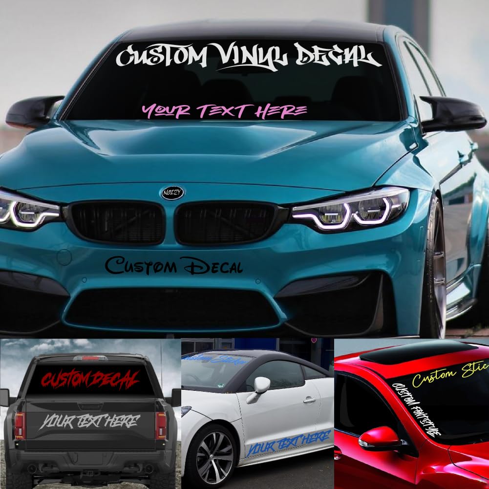 Custom Windshield Sticker Decal (Best Font Options!) Rear Window Side Windshield Banner Bottom Rocker Fits: Car Truck Boat RV Trailer Motorcycle UTV Side by Side