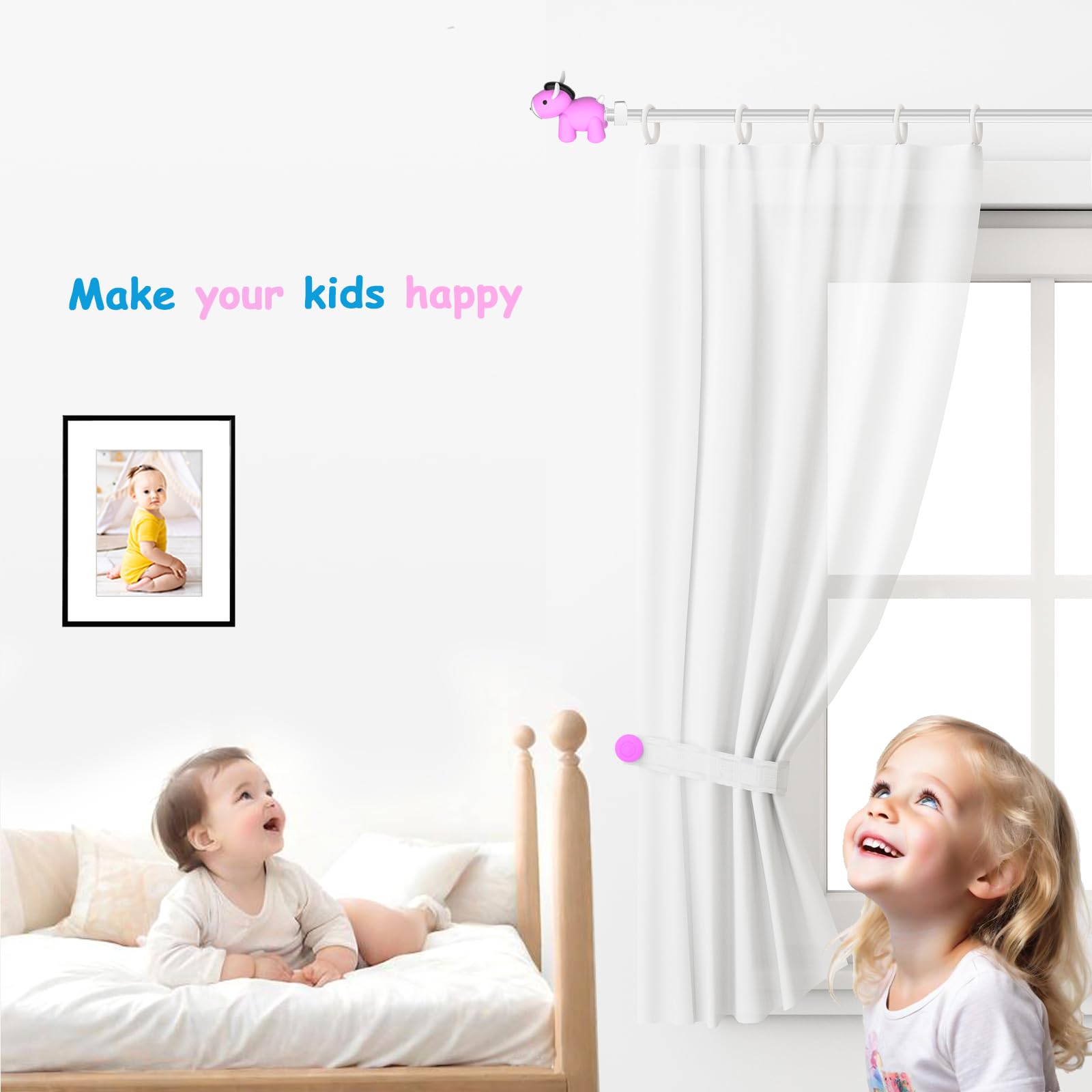 trencaHK Finials for Curtain Rods, Kids Curtain Pole Finial Ends, Cute Horses Drapery Rod End for Bedroom, Kindergarten (Rod Not Included)