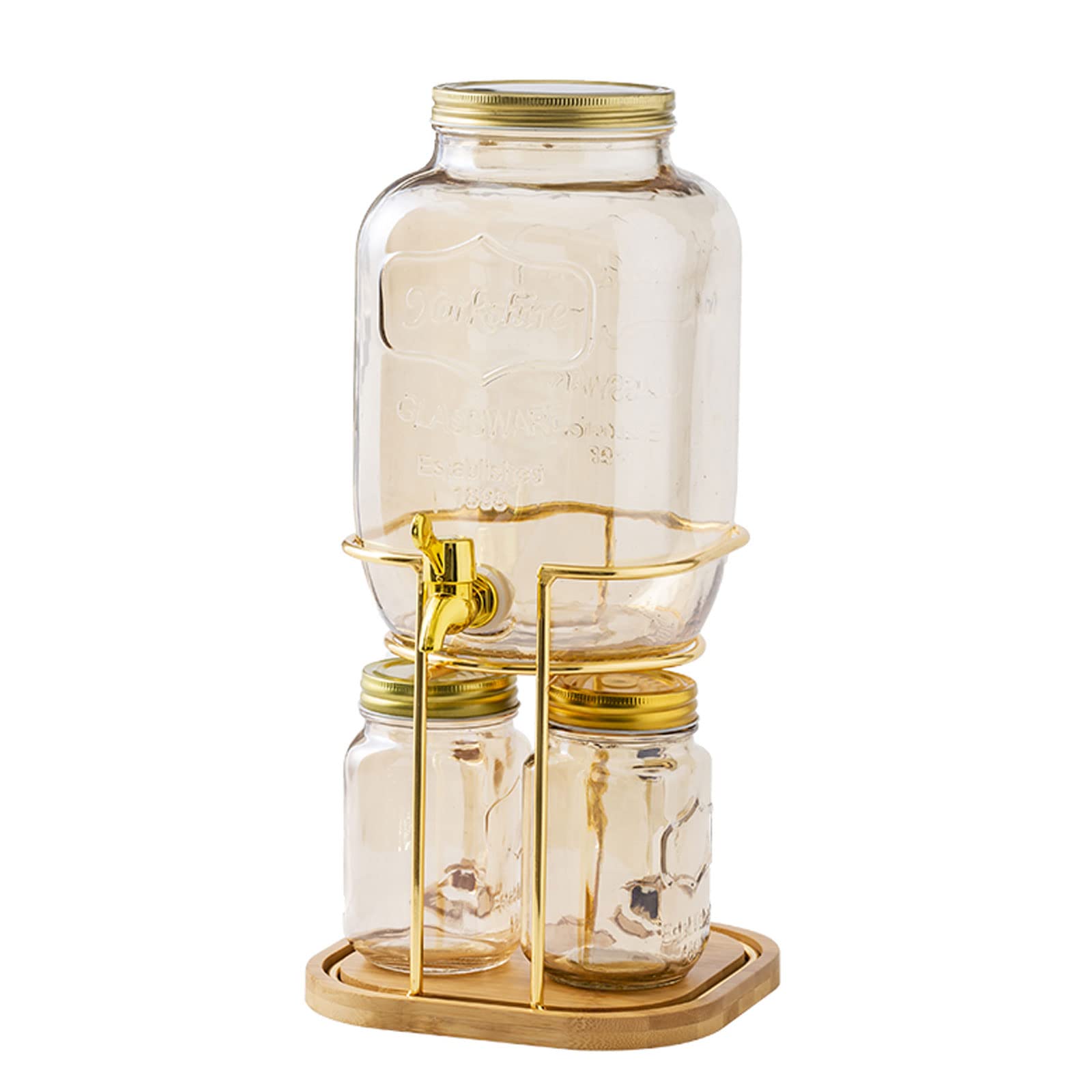 AYCDL Beverage Dispenser, Drinks Dispenser Glass Drink Dispenser with 2 Cups Lids & Metal Stand 4L Refrigerator Water Kettle for Party and Daily Use for Mak