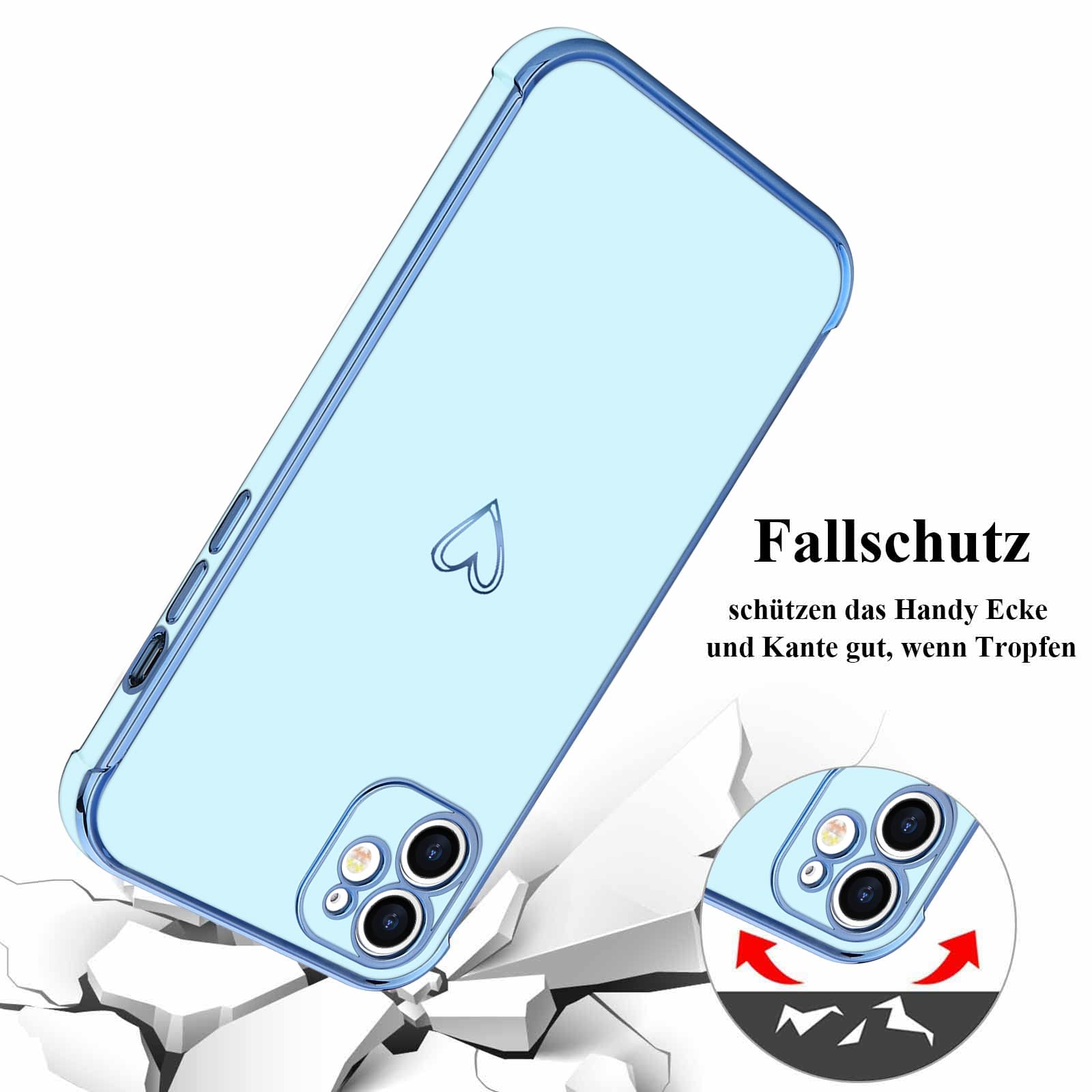 LCHULLE Compatibile con iPhone 12(6.1 Pollici) Cover Amore Cuore Custodia Ragazza Silicone Cover Cuori Protezione Fotocamera Antiurto Custodia Cute Love Case per iPhone 12 Nero
