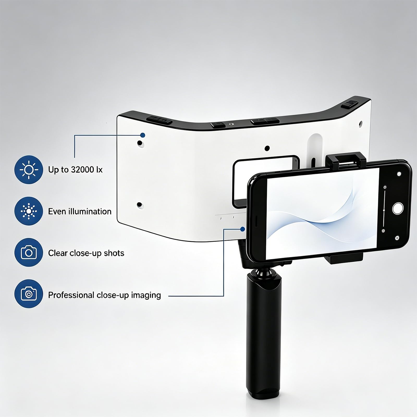 Luce Mobile per Fotografia Dentale, Luce per Fotografia Odontoiatrica, Kit per Fotografia di Otturazioni Dentali con Staffa, 5 Livelli di Luminosità, Intensità Luminosa Fino A 32000 LX per