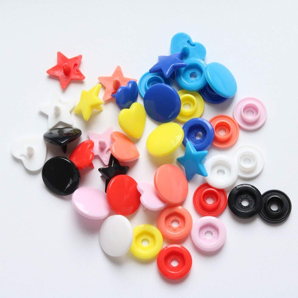 360 Sets KAM Snaps Size 20 T5 Star Heart Round Plastic Resin Fasteners Punch Poppers Closures No-Sew Buttons Storage Container for Crafts Cloth