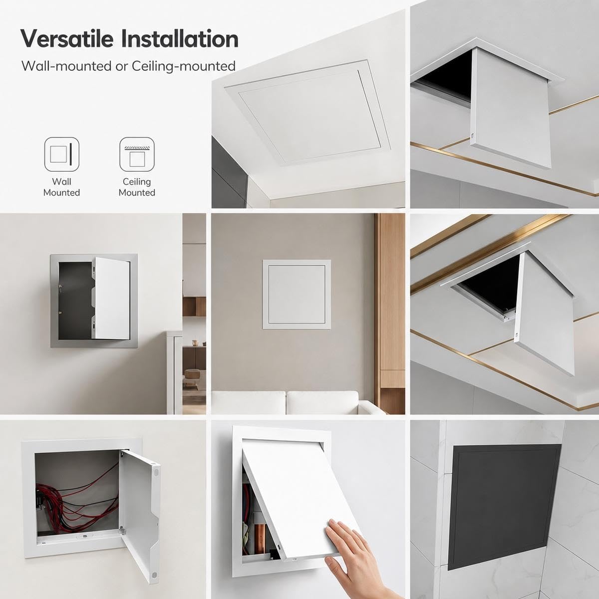 Puerta de inspección, Panel de Acceso Aleación de Aluminio, Compuerta de fácil Acceso Cierre a Presión, Trampilla para Pared o Techo(Negro,300x550mm)